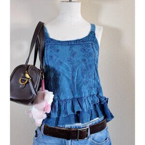 Y2k BOHO Blue Embroidered Cami Top Cute Options size S/M